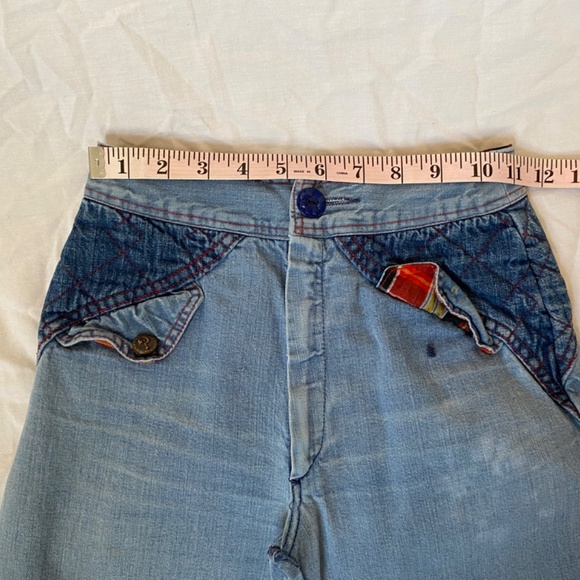 Super Cute Vintage 70s Distressed XXS 22” “What’s In a Name?” Bell Bottom Jeans - Picture 14 of 16